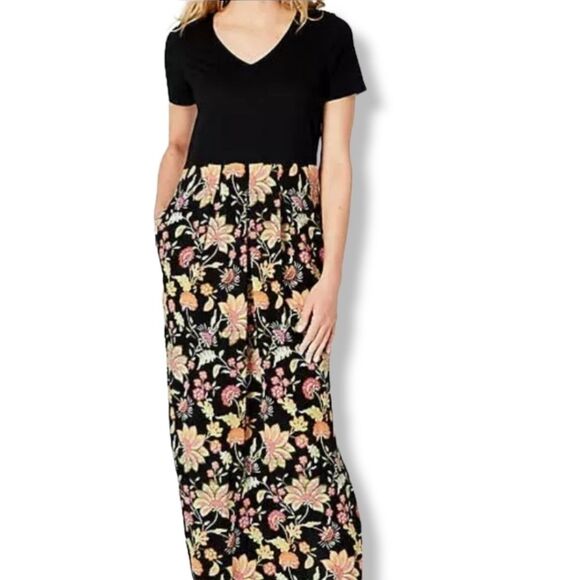 J. Jill Mixed-Media Floral Black Maxi Dress Small - Picture 1 of 8